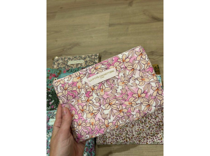 Pochette A5 coton matelassé liberty rose