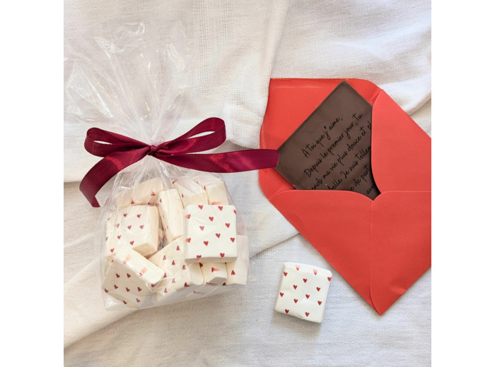 Cadeau couple personnalisé : tablette de chocolat et guimauves – Lait