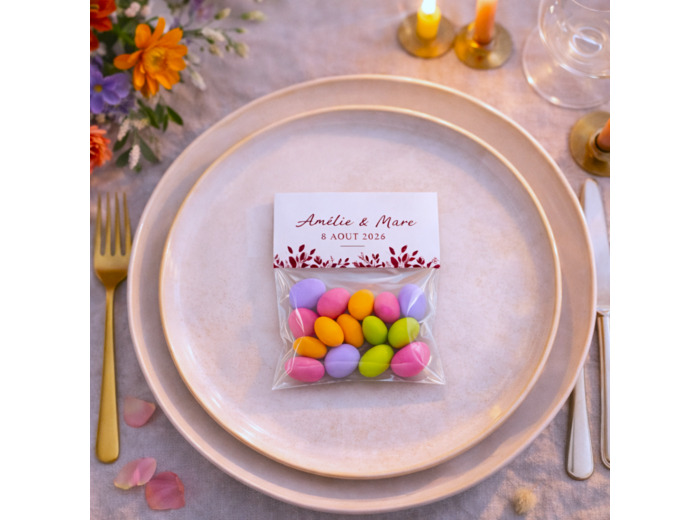 Sachet de dragées aux fruits – cadeau invité mariage personnalisé