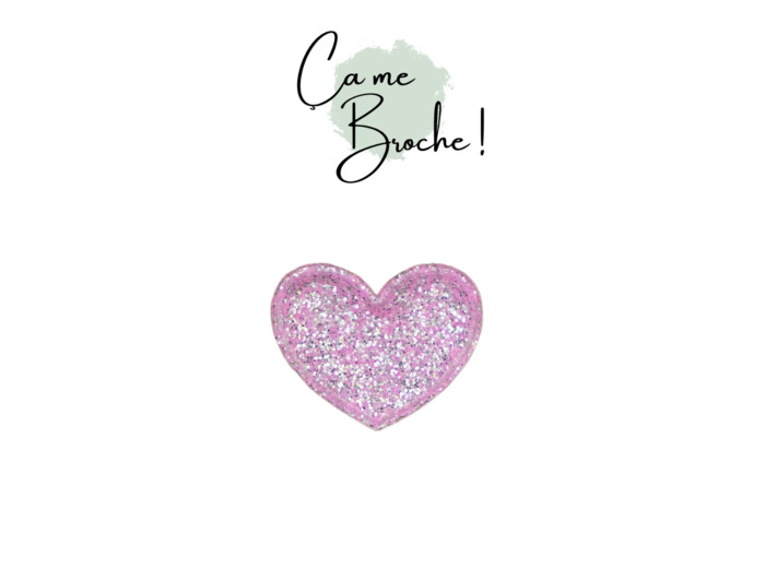 Broche cœur rose paillettes