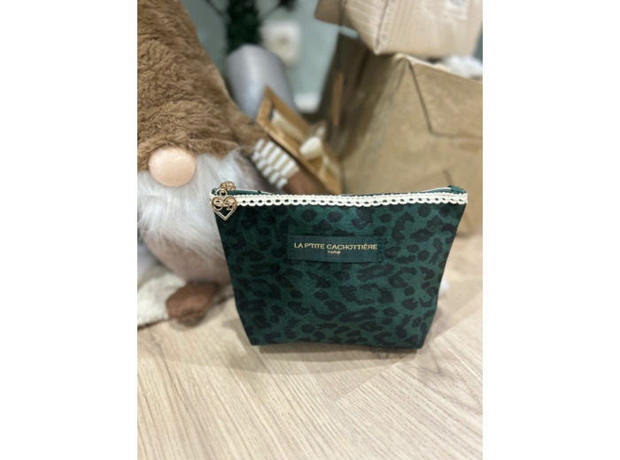 Pochette à franges léopard vert