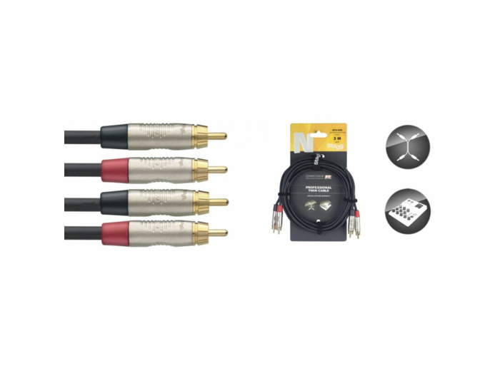 Stagg cable bretelle rca male / rca male 3m
