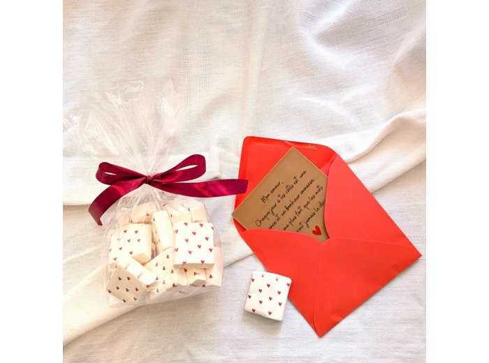 Cadeau couple personnalisé : tablette de chocolat et guimauves – Dulcey