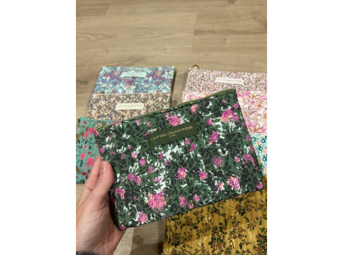 Pochette A5 coton matelassé Rosiers de nuit