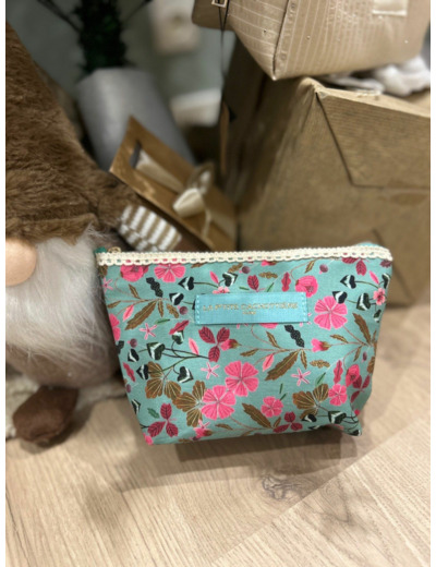 Pochette à franges liberty turquoise et rose