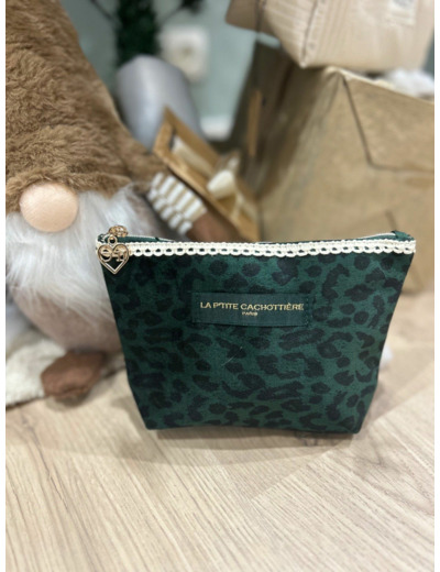 Pochette à franges léopard vert
