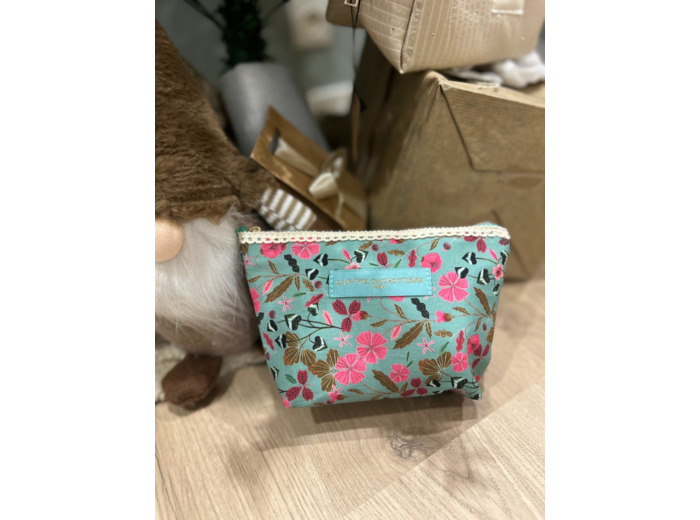 Pochette à franges liberty turquoise et rose