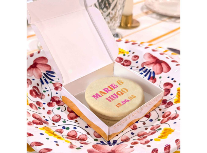 Boite de 3 biscuits personnalisés  – Mariage Retro Pop