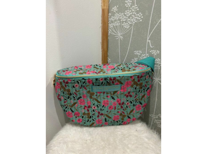 Sac banane coton turquoise rose