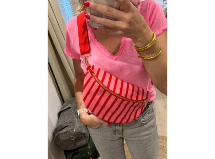 Sac banane rayures rose