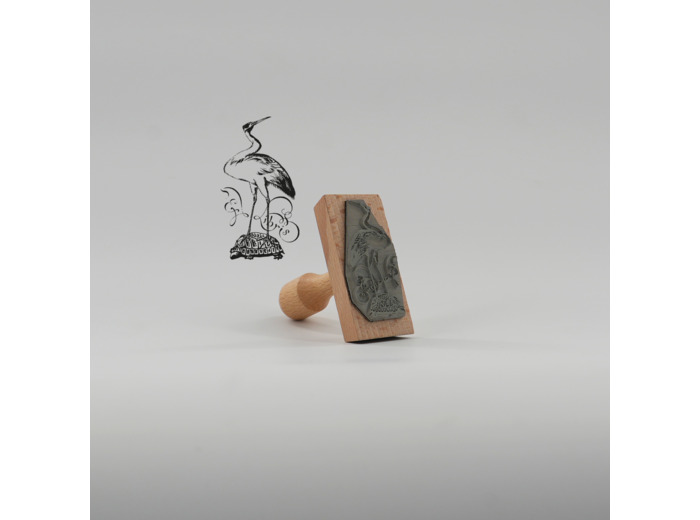 Ex-Libris tampon bois - Cigogne