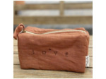 Trousse lin brodée LOVE - Cognac