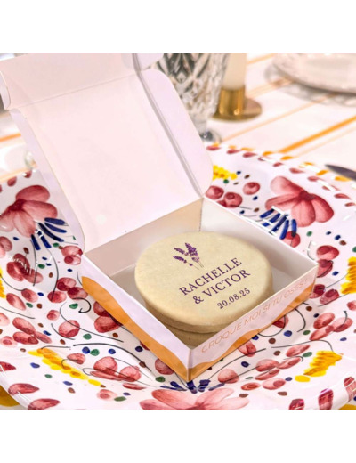 Boite de 3 biscuits personnalisés  – Mariage Lavande