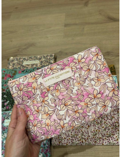 Pochette A5 coton matelassé liberty rose