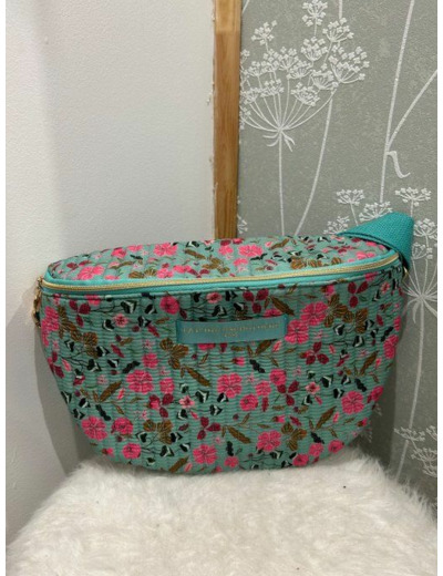 Sac banane coton turquoise rose