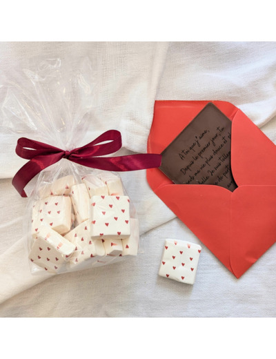 Cadeau couple personnalisé : tablette de chocolat et guimauves – Lait