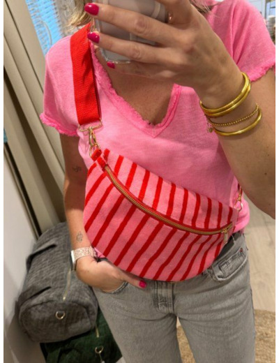 Sac banane rayures rose