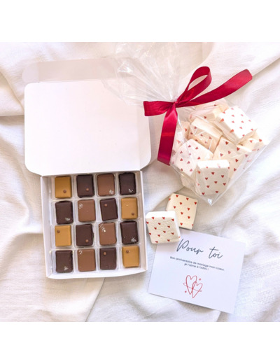 Cadeau couple : 1 coffret chocolats Valrhona + guimauves
