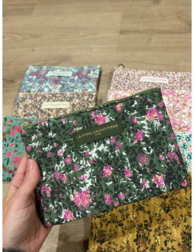 Pochette A5 coton matelassé Rosiers de nuit