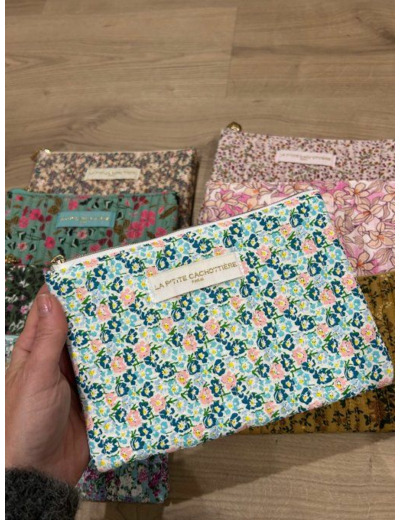 Pochette A5 coton matelassé liberté bleu